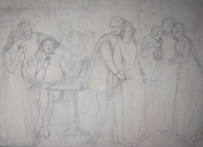 Studie voor Benedick en Beatrice door Dante Gabriel Charles Rossetti