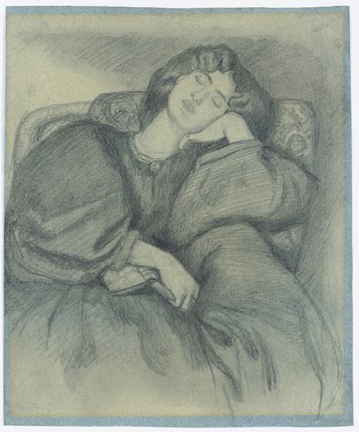 Studie van Jane Morris slapend in een gestoffeerde fauteuil door Dante Gabriel Charles Rossetti