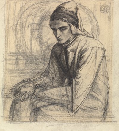 Dante in meditatie met een granaatappel door Dante Gabriel Rossetti