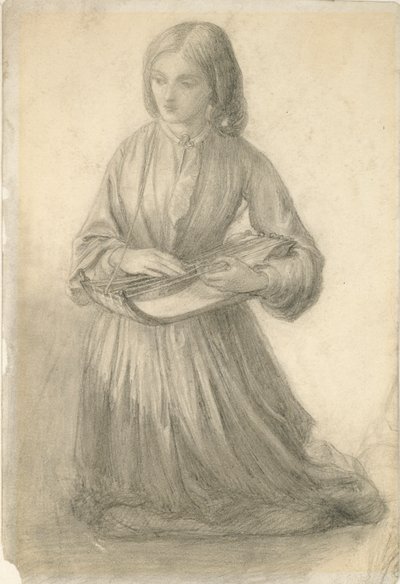 Elizabeth Siddal speelt een snaarinstrument, ca. 1852 door Dante Gabriel Rossetti