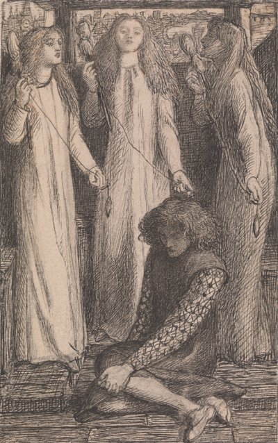 Illustratie voor de Maids of Elfen-Mere door Dante Gabriel Rossetti