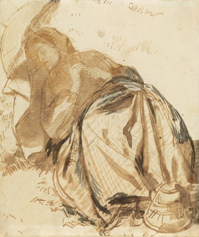 Portret van Elizabeth Siddal, rustend, met een parasol door Dante Gabriel Rossetti