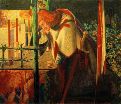 Sir Galahad bij de verwoeste kapel door Dante Gabriel Charles Rossetti