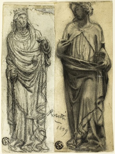 Twee studies van middeleeuwse sculptuur door Dante Gabriel Rossetti