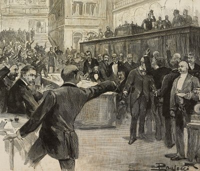 Controverse in de Kamer van Afgevaardigden na het lezen van het rapport van het Comité van Zeven (Comitato dei Sette) belast met het onderzoek naar bankverantwoordelijkheden, 23 november door Dante Paolocci