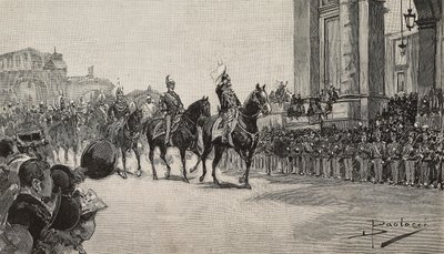 Militaire parade in Macau voor de verjaardag van koning Umberto I, 14 maart door Dante Paolocci
