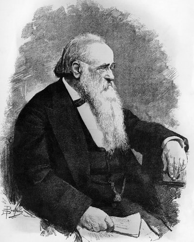 Portret van Agostino Depretis, Italiaanse staatsman, tekening door Dante Paolocci, gravure uit L