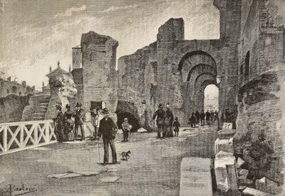 Openbare wandelweg (Summa Nova Via) in Palazzo dei Cesari, Rome, Italië, gravure naar tekening van Dante Paolocci, uit L