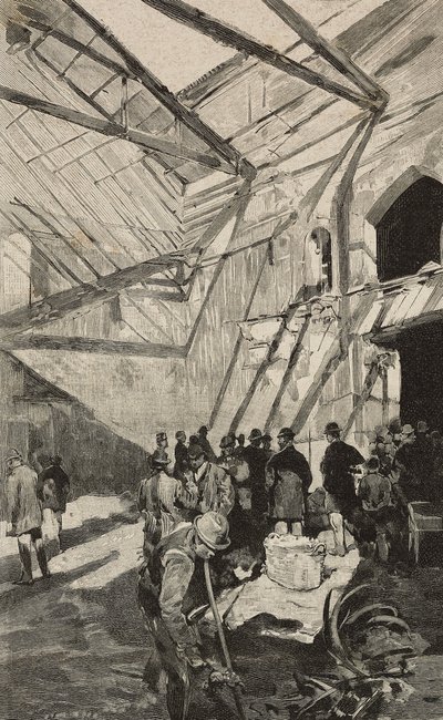 Restanten van het Israëlische theater na de brand van 1893, Rome, Italië, gravure naar tekening van Dante Paolocci, uit L