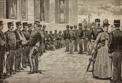 Overlevenden van Dogali, Eritrese Oorlog, ontvangen door vorsten in de tuin van Quirinaal, Rome, Italië, door Dante Paolocci, L