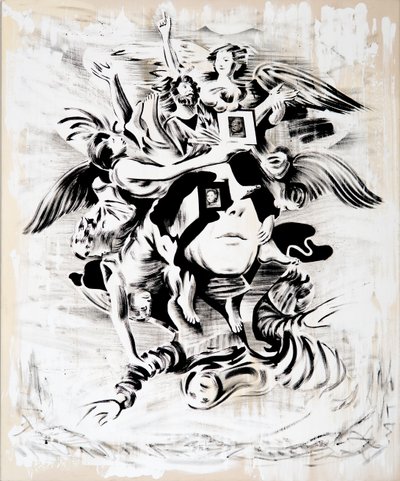Stompe aanbidding, 2018 (olieverf op doek) door Darren Coffield