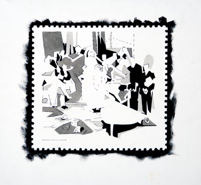 Feest van Pan (postzegelstudie), 2019 (inkt op papier) door Darren Coffield