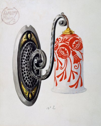Model van een nummer 2 Art Nouveau wandlamp van Daum Brothers fabriek in Nancy, gouache, Frankrijk, 20e eeuw door Daum Freres