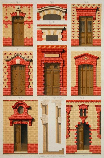 Ontwerpen voor projecties en frontons in baksteen, illustratie uit 