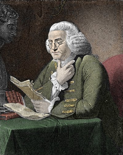 Portret van Benjamin Franklin (1706-1790), Amerikaanse filosoof, natuurkundige en ambassadeur. Gravure naar een schilderij van David Martin. door David (after) Martin