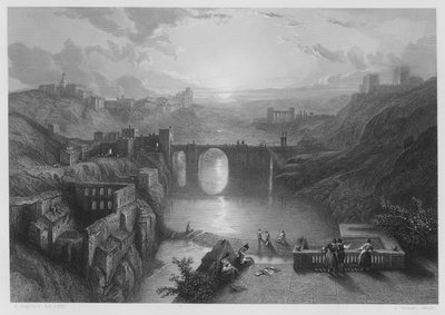 De brug van Toledo (gravure) door David (after) Roberts