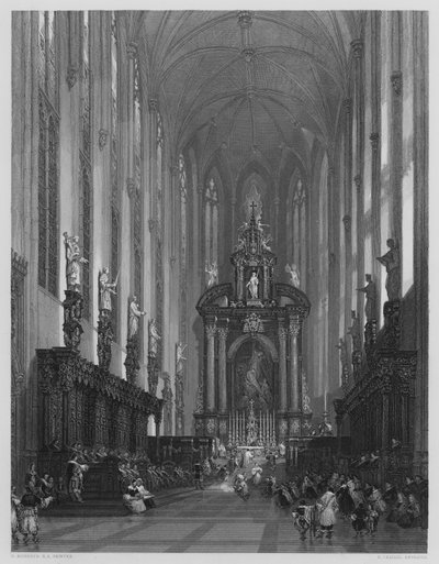 De kerk van St. Paul Antwerpen, uit het schilderij in de Vernon Gallery (gravure) door David (after) Roberts