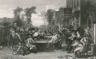 Chelsea-pensionarissen lezen de gazette van de Slag bij Waterloo door David (after) Wilkie