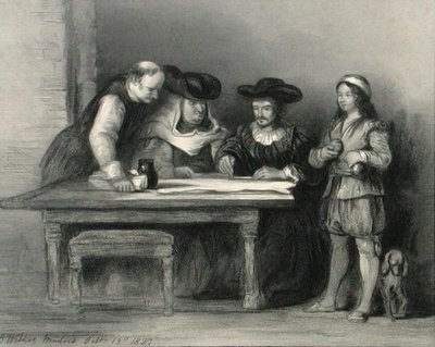 Christopher Columbus (1451-1506) in het klooster van la Rabida uit 