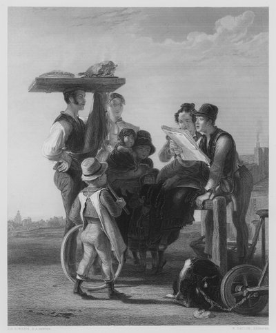Het nieuws lezen, uit het schilderij in de Vernon Gallery (gravure) door David (after) Wilkie