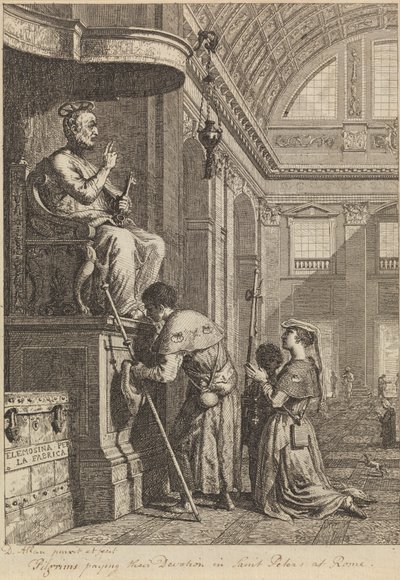Pelgrims die hun devotie betuigen in St. Pieter in Rome door David Allan