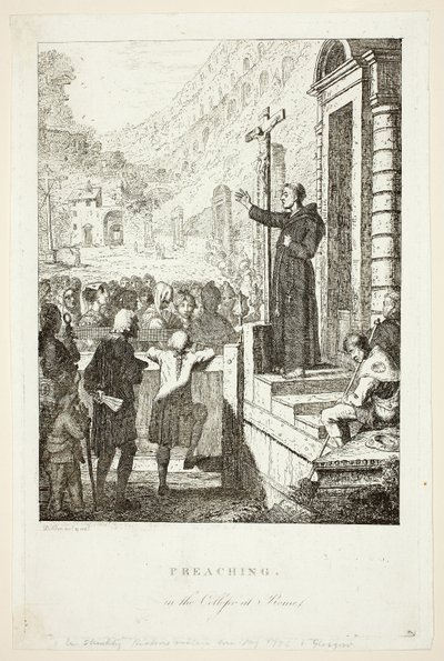 Prediking in het college in Rome door David Allan