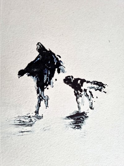 Wandeling met een hond in zwart-wit door David Antonides