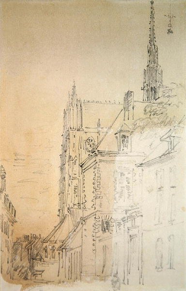 Een kathedraal in een straat door David Cox