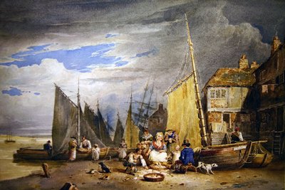 Een Visvrouw met haar Waren bij de Theems door David Cox