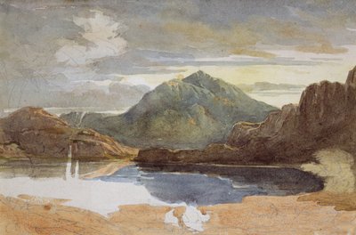 Een meer in Noord-Wales, Snowdon in de verte door David Cox