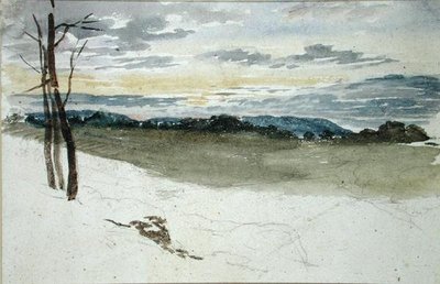 Boslandschap bij zonsondergang door David Cox