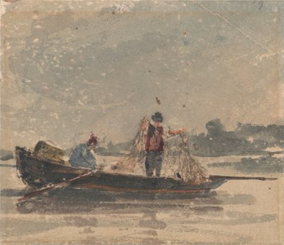 Vissers die een net trekken door David Cox