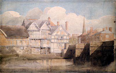 Oude huizen en Wye-brug, Hereford, 1820 door David Cox
