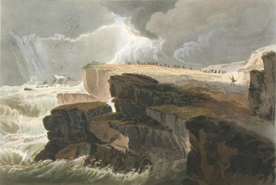 Plaat uit Boek 10 Storm, uitzicht op de kust van Hastings uit A Treatise on Landscape Painting gegraveerd door Richard Reeve, 1813-14 door David Cox