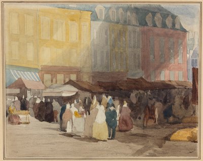 Een Franse marktscène, mogelijk Boulogne door David Cox the elder