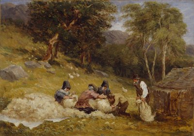 Schapenscheren door David Cox the elder