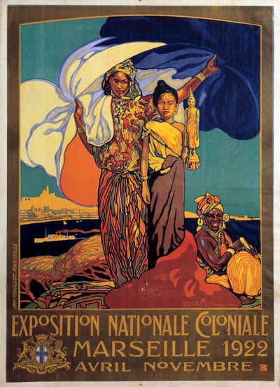 Kolonialisme: poster voor de nationale koloniale tentoonstelling in Marseille, Poster door David Dellepiane door David Dellepiane