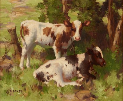 Kalveren in een zomers landschap door David Gauld