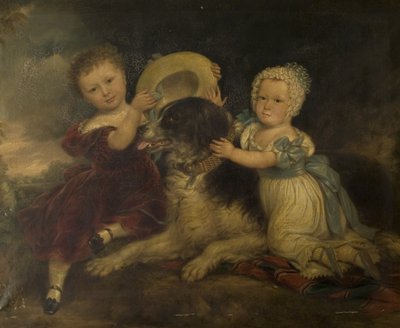 Arthur en Frances Hood, de kinderen van Sir Arthur Gregory van Styvechale Hall, en Nelson, 1838 door David Gee