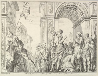 Sint Jacob geneest een blinde man, uit Het verhaal van de heiligen Jacobus en Christoffel in de Erem... door David Giovanni