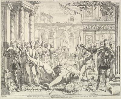 Het martelaarschap van Sint-Christoffel, uit Het verhaal van de heiligen Jacobus en Christoffel, 1776 door David Giovanni