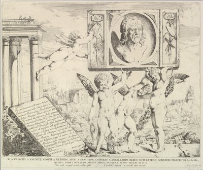 Titelpagina: Eerbetoon aan Mantegna, uit Het verhaal van de heiligen Jacobus en Christoffel in de Ere door David Giovanni