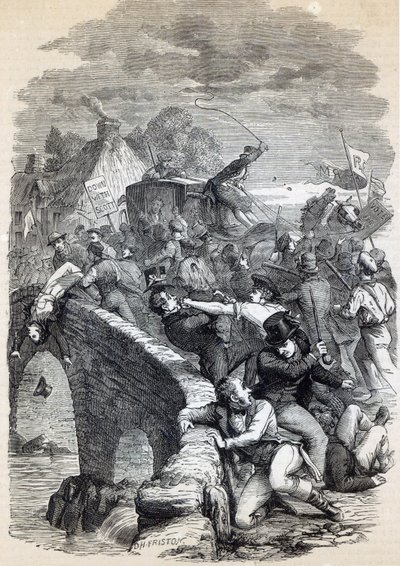 Verkiezingsrellen in Hawick, 1837, illustratie uit 