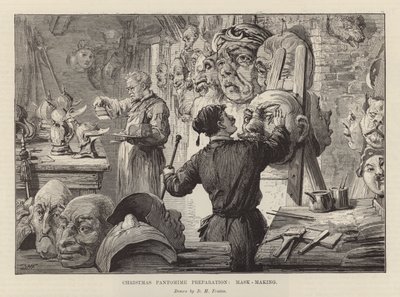 Maskers maken voor een kerstpantomime door David Henry Friston