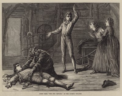 Scène uit The Two Orphans, in het Olympic Theatre door David Henry Friston