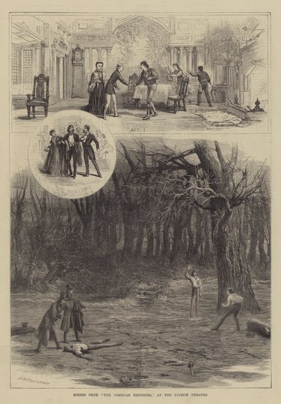 Scènes uit De Corsicaanse Broers, in het Lyceum Theater door David Henry Friston