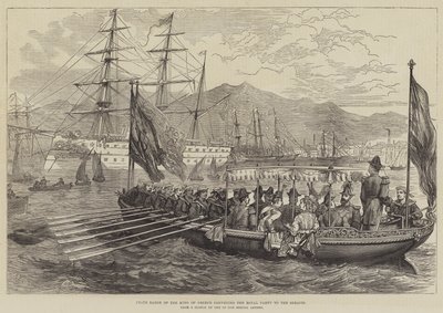 Staatsbark van de Koning van Griekenland die het Koninklijk Gevolg naar de Serapis Brengt door David Henry Friston