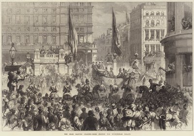 De Shah verlaat Charing-Cross Station naar Buckingham Palace door David Henry Friston