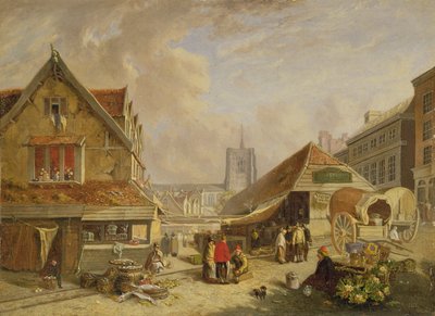 De oude vismarkt, Norwich, 1825 door David Hodgson