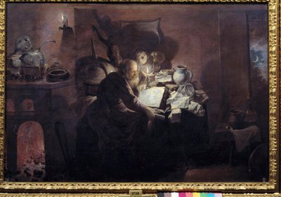 De alchemist in zijn studio door David III Ryckaert